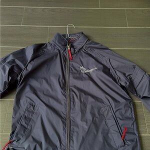 Navy Blue Windbreaker Jacket with Red Accents